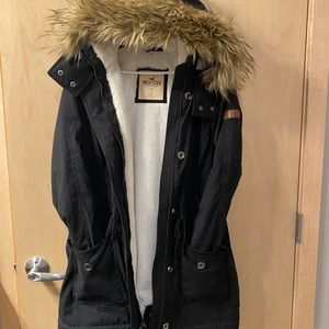Hollister Black Fur Parka